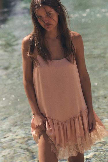 SATIN LACE CAMISOLE DRESS - Pastel pink by Zara
