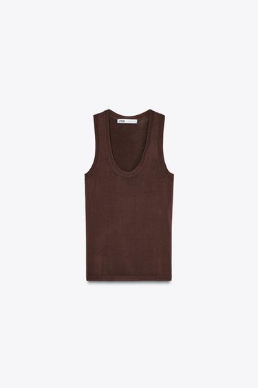 Zara SMOOTH KNIT BASIC TOP - Brown - Image 0