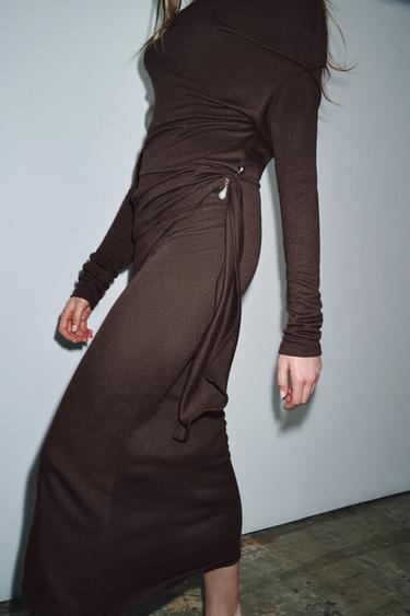 Zara SOFT BROOCH DRESS - Brown