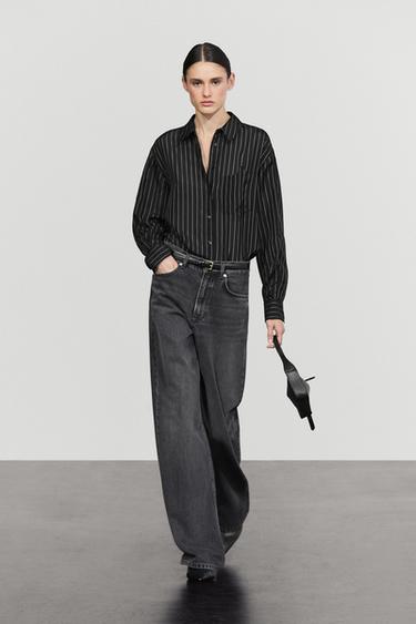 Zara Striped flowing shirt with pocket detail - Black - Image 0