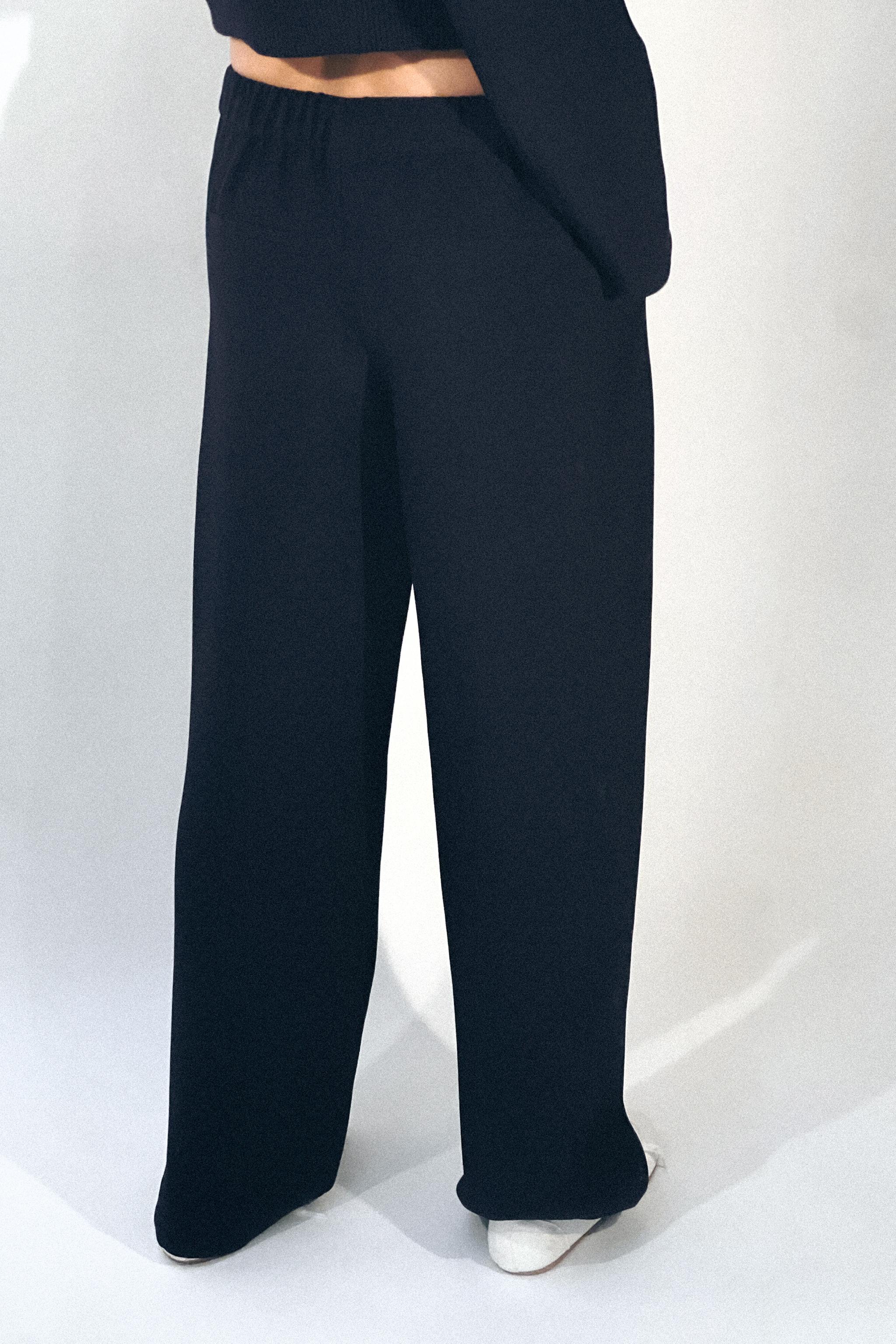 WIDE LEG PANTS WITH ROPE BELT - Navy blue