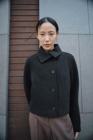 ZW 컬렉션 울 쇼트 코트 - Zara 다크 그레이