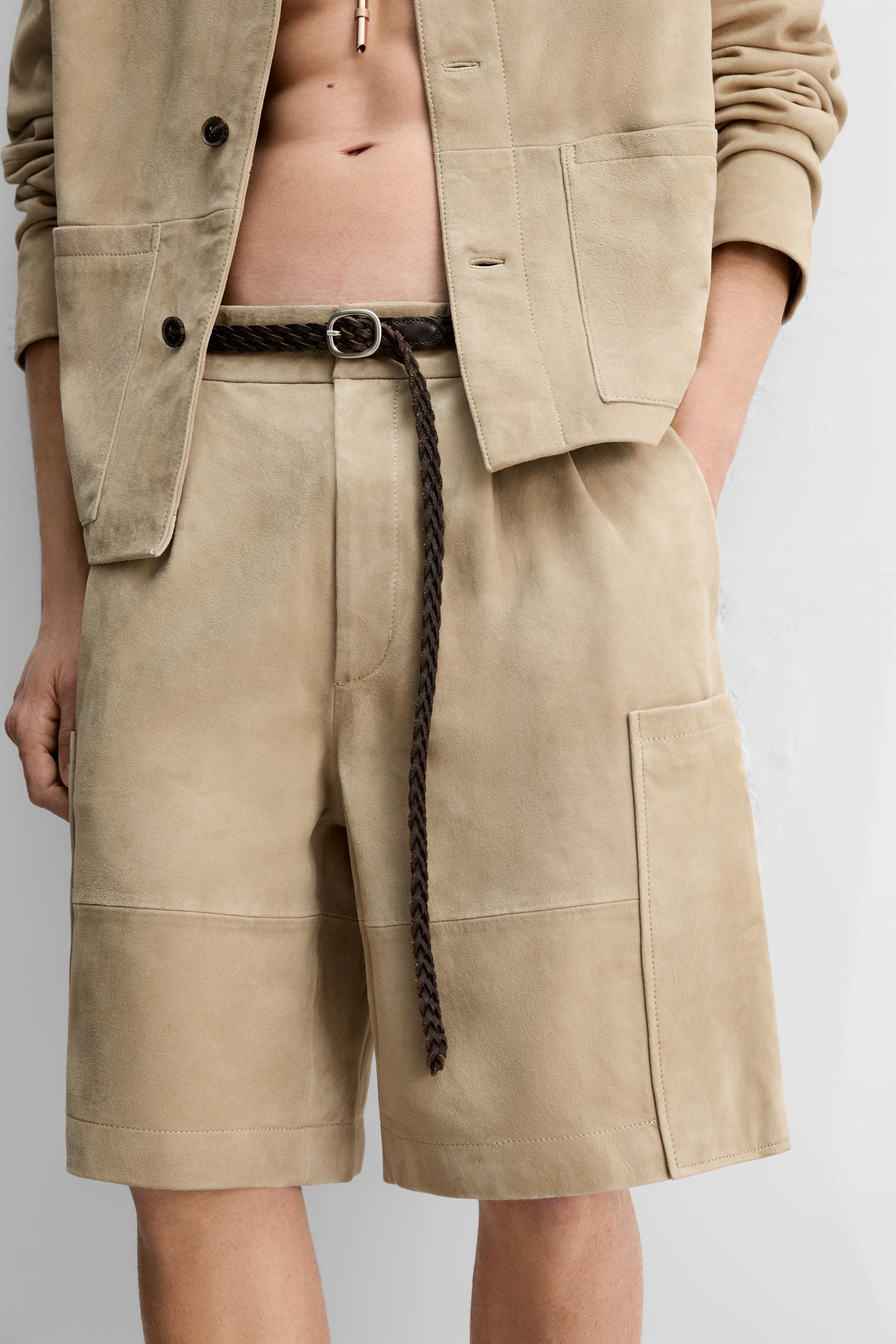 ZARA 限定版スエードレザーバミューダパンツ 9953/501 限定版スエードレザーバミューダパンツ - ブラウン | ZARA Japan