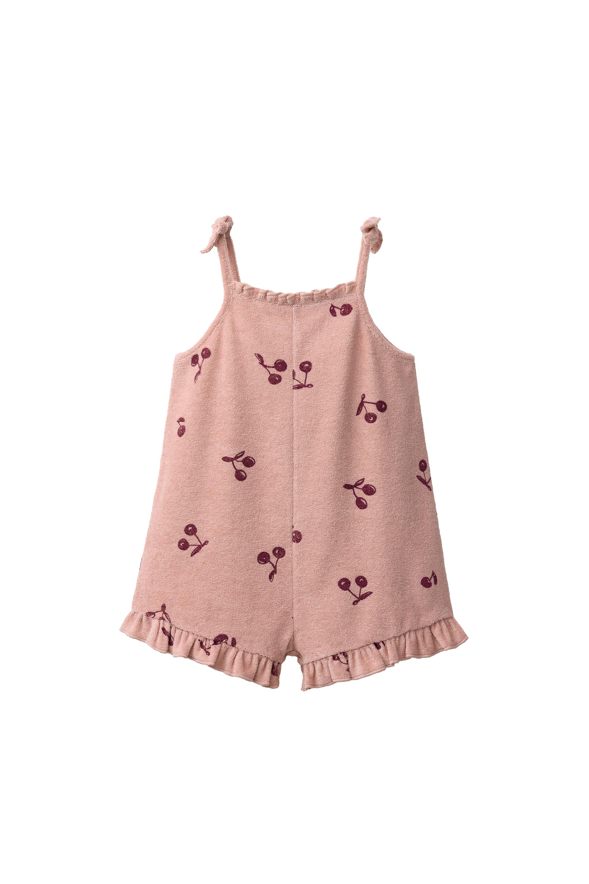 タオル地チェリー柄ショートジャンプスーツ - ピンクベージュ | ZARA