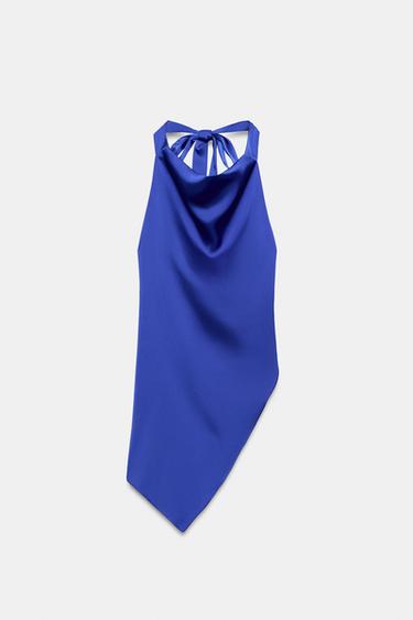 ASYMMETRIC SATIN HALTER TOP - Electric blue by Zara