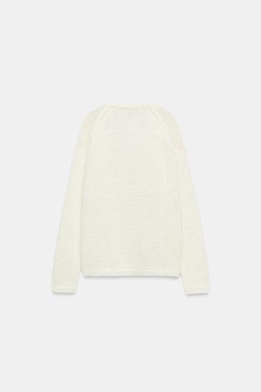V-NECK KNIT JUMPER - Ecru by Zara - Image 7