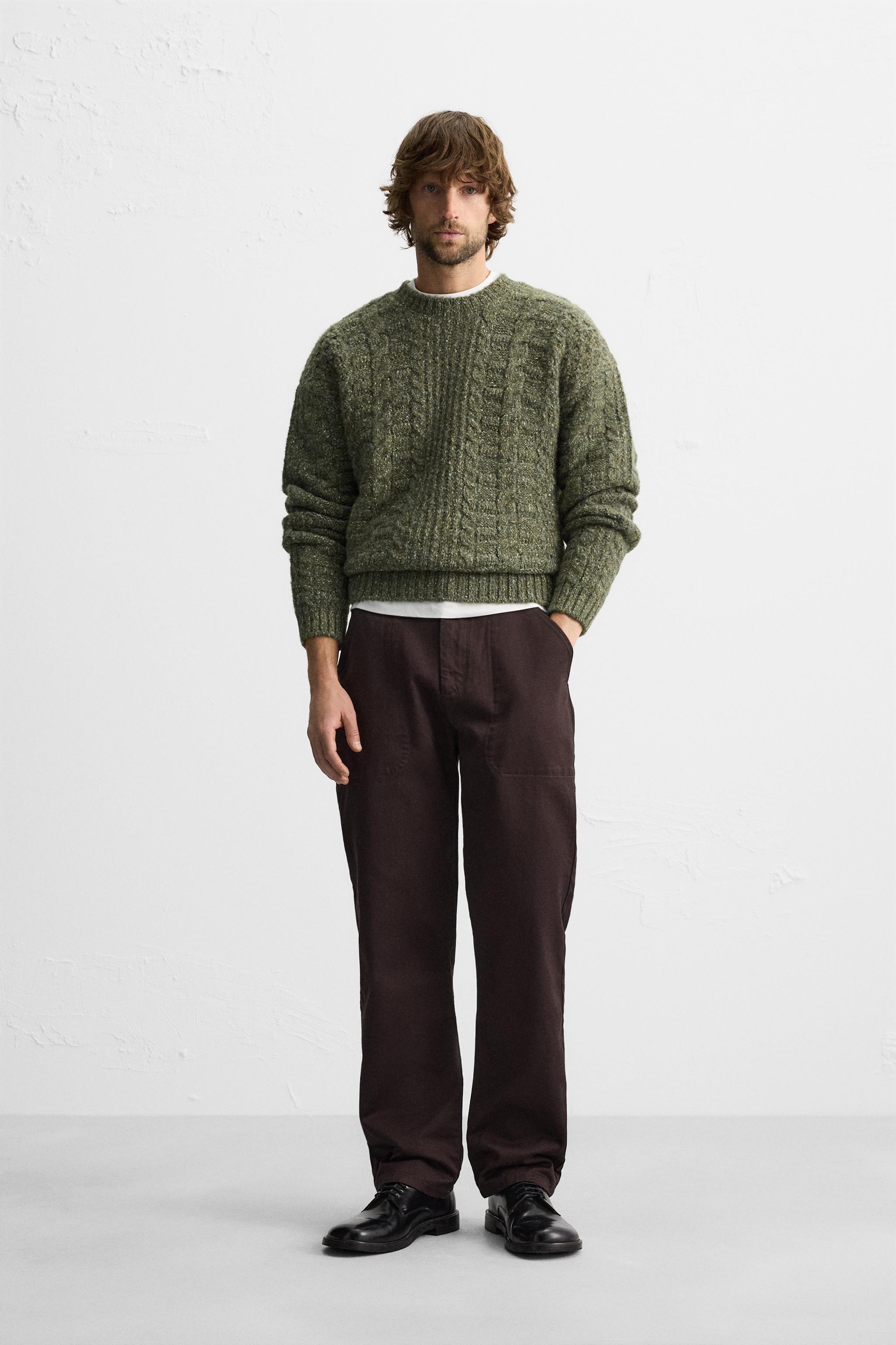 Zara Textured Knit Wool Alpaca Size L Chucky Fisherman on sale Crewneck Pullover Sweater