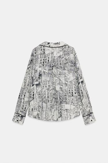 PRINTED BLOUSE WITH PIPING - Ecru / Black by Zara - Image 6