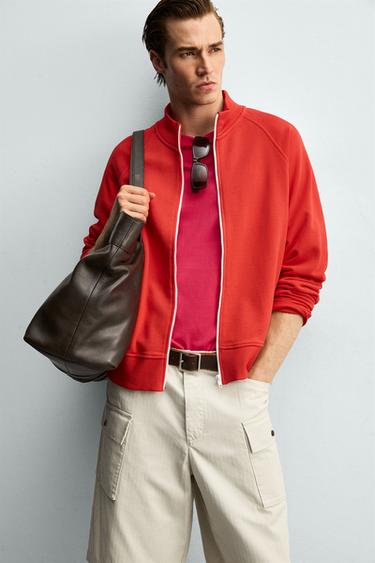SWEAT RELAXED FIT ZIPPÉ CONTRASTANT - Rouge de Zara - Image 5