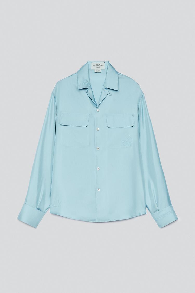 100% SILK POCKET SHIRT — Light blue