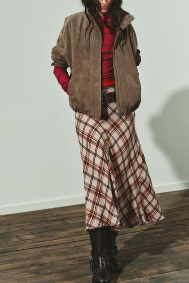 JUPE MI-LONGUE À CARREAUX - Beige / Marron clair de Zara - Image 2