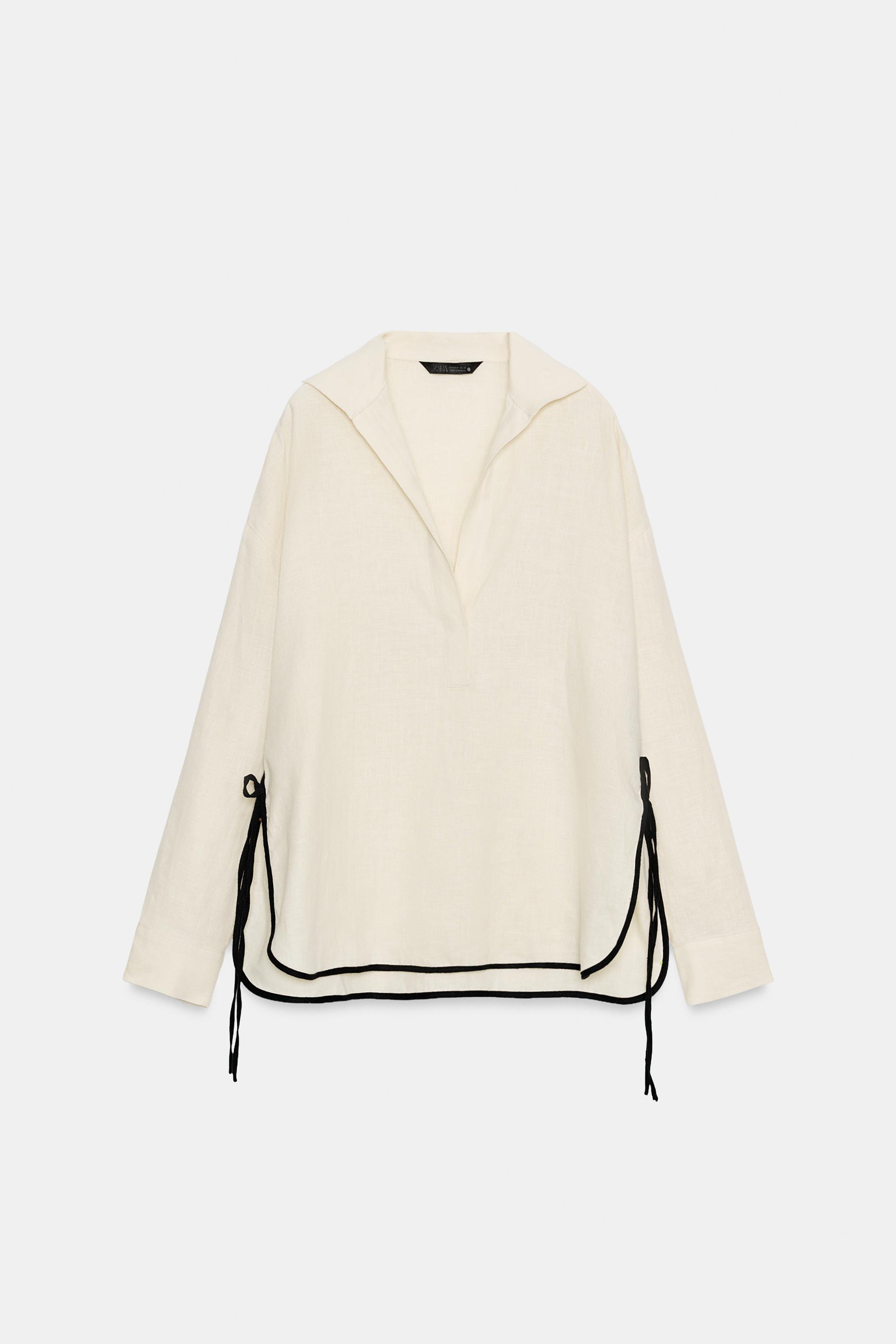 ■mila schon (ブリーフ、UTシャツ、ロンパン) / LL 絹100% 100% LINEN PIPED TRIM SHIRT ZW COLLECTION - Beige | ZARA United States