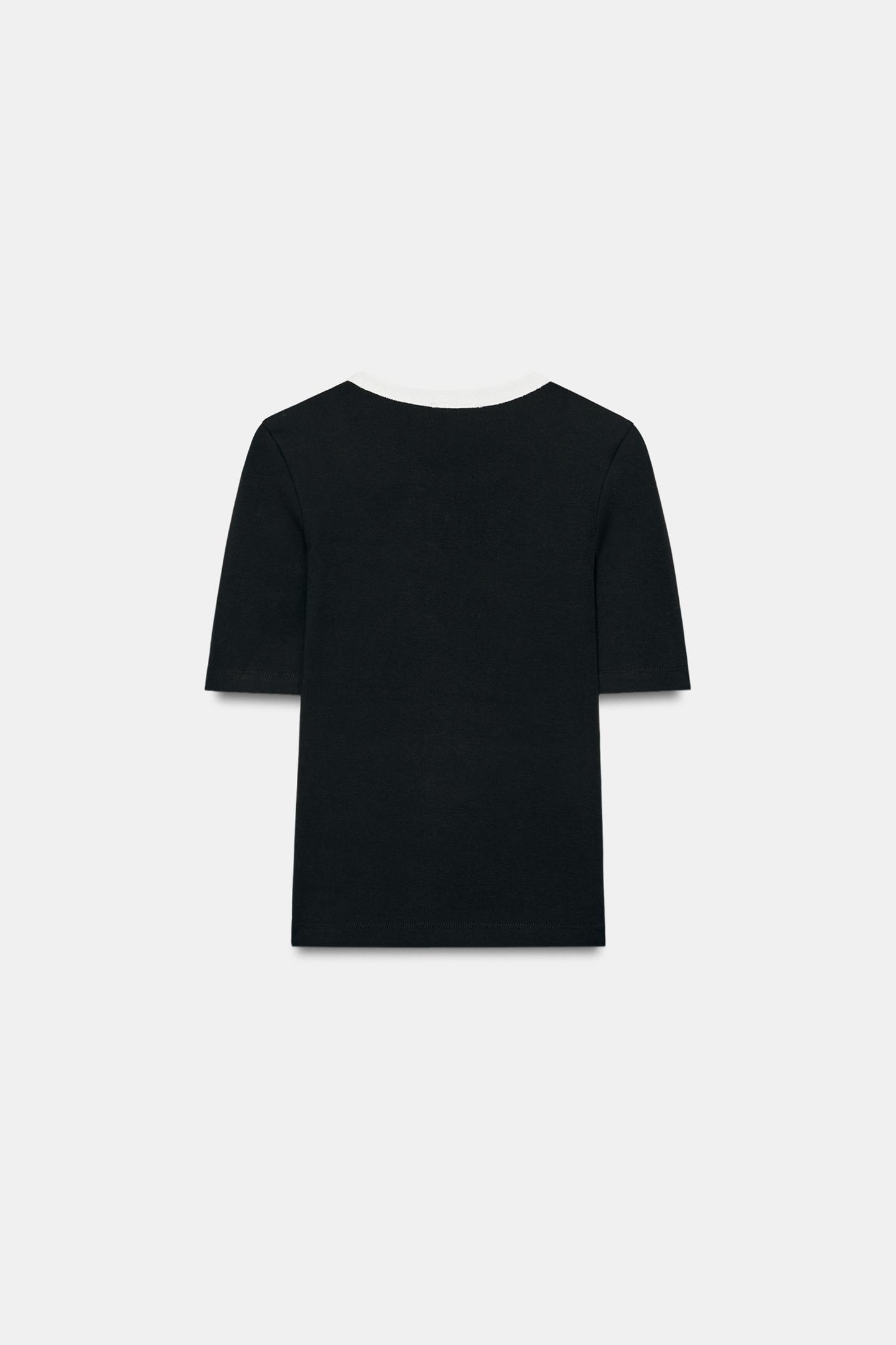 Женская футболка Zara Contrast Button, цвет: Чёрный — фото 7