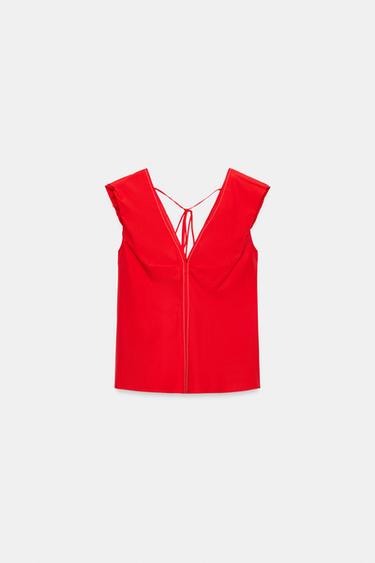 CUERPO POPELÍN PESPUNTES CONTRASTE - Coral rojo de Zara - Imagen 0