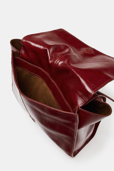 LEATHER MINI TOTE BAG WITH DOUBLE POCKET - Cherry Red by Zara - Image 6