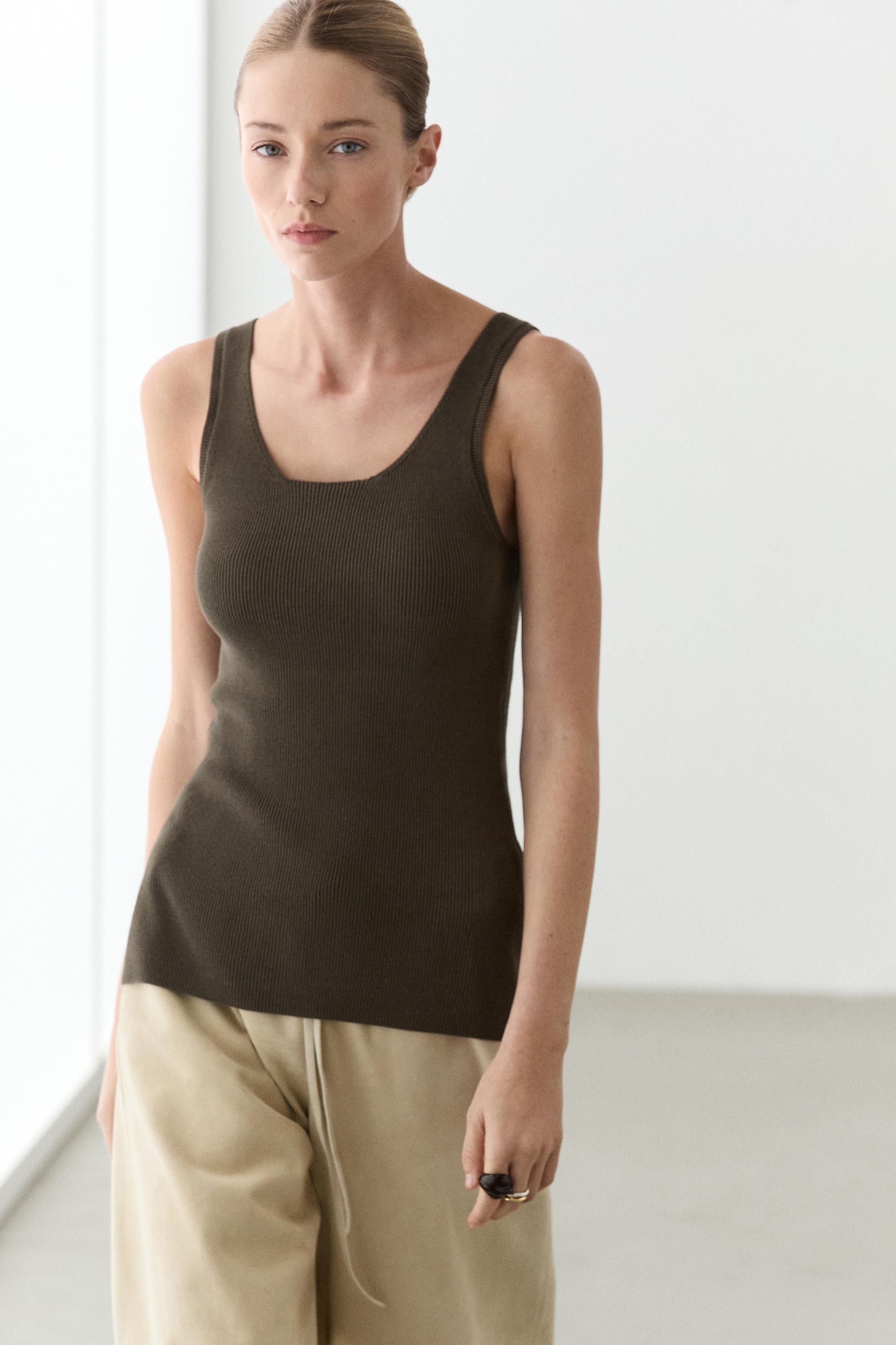 100% cotton ribbed tank top — Olive green