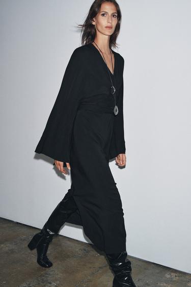 Zara ZW COLLECTION MIDI DRESS WITH TIES - Black