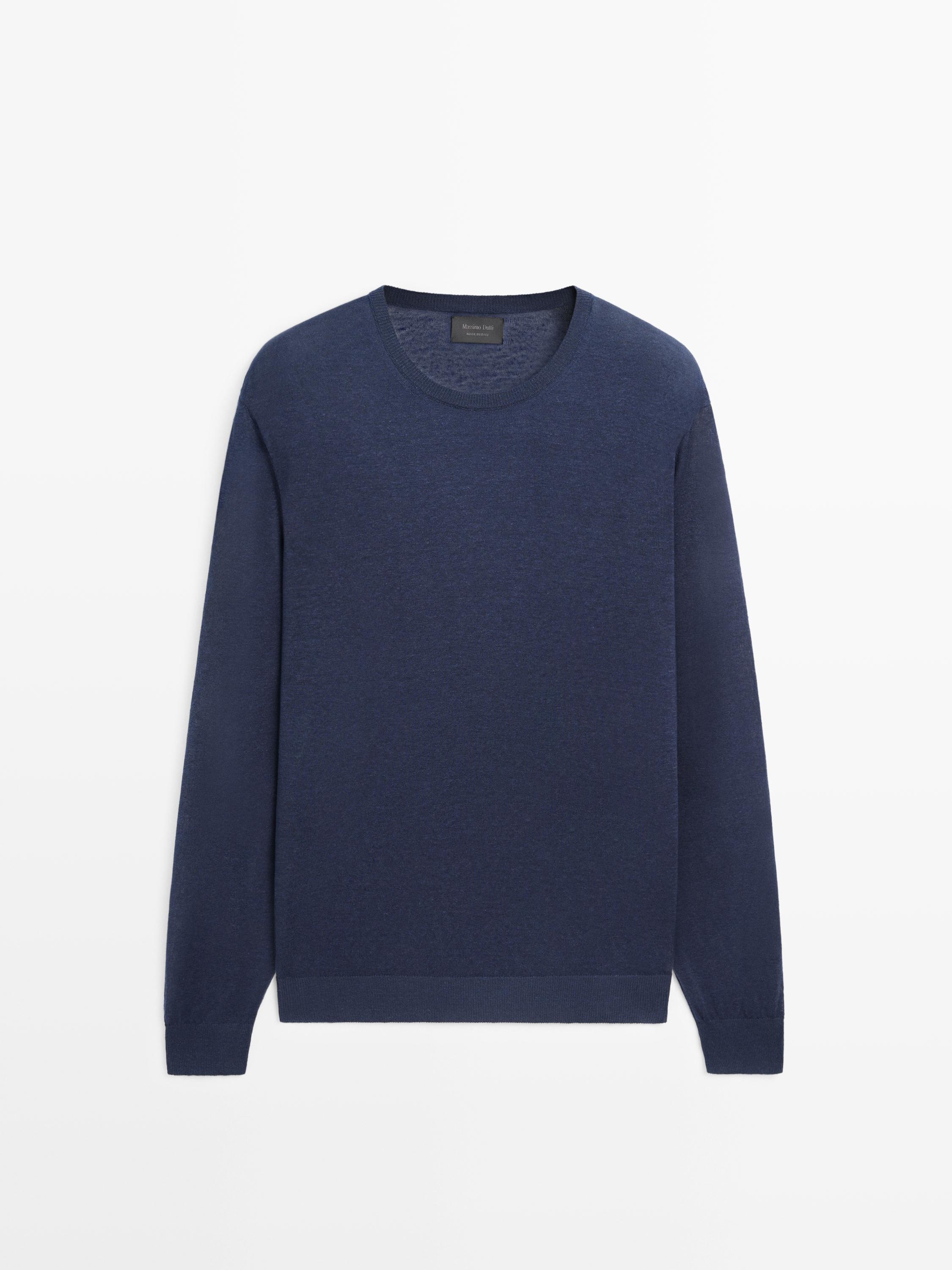Linen and cashmere knit crew neck sweater