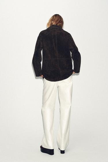 100% SUEDE LEATHER JACKET - Dark khaki by Zara - Image 5