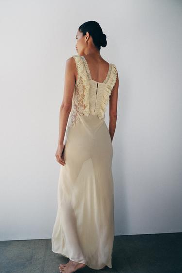 LONG DRAPED LACE DRESS - Ecru by Zara