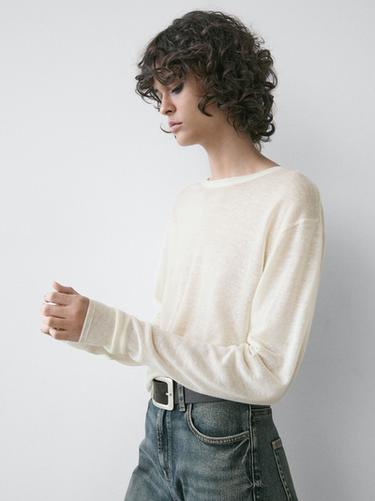 Zara Lightweight wool linen blend T-shirt - Ecru