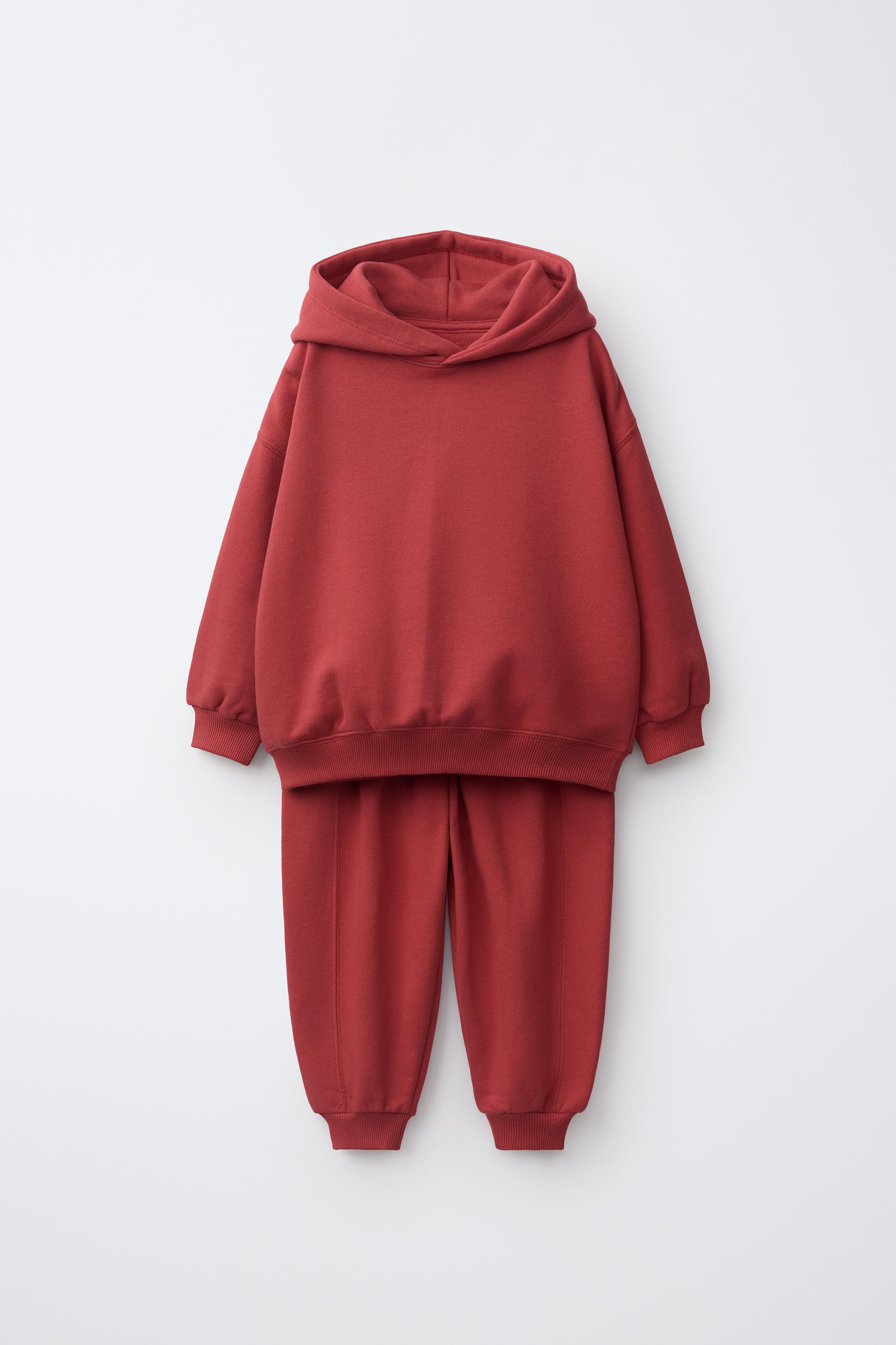 PLAIN HOODIE AND JOGGERS SET — Red