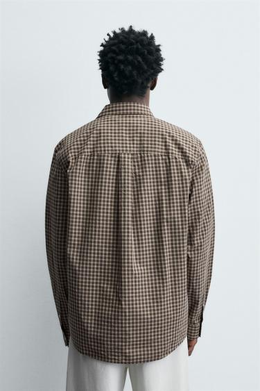 CHEMISE RELAXED FIT À CARREAUX - Beige / Marron clair de Zara - Image 2
