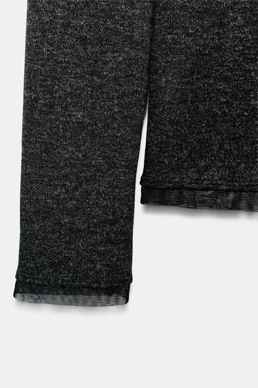 T-SHIRT FINITIONS TULLE - Gris foncé de Zara - Image 5