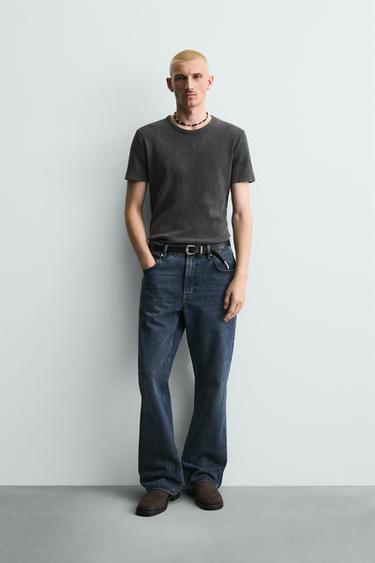 CAMISETA PUNTO SLIM FIT ESTRUCTURA - Negro lavado de Zara - Imagen 0