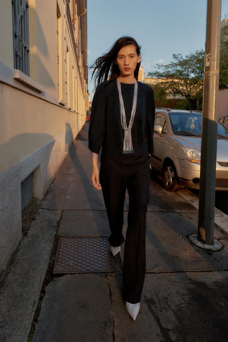 PULL EN MAILLE À MANCHES LARGES Bleu marine ZARA France