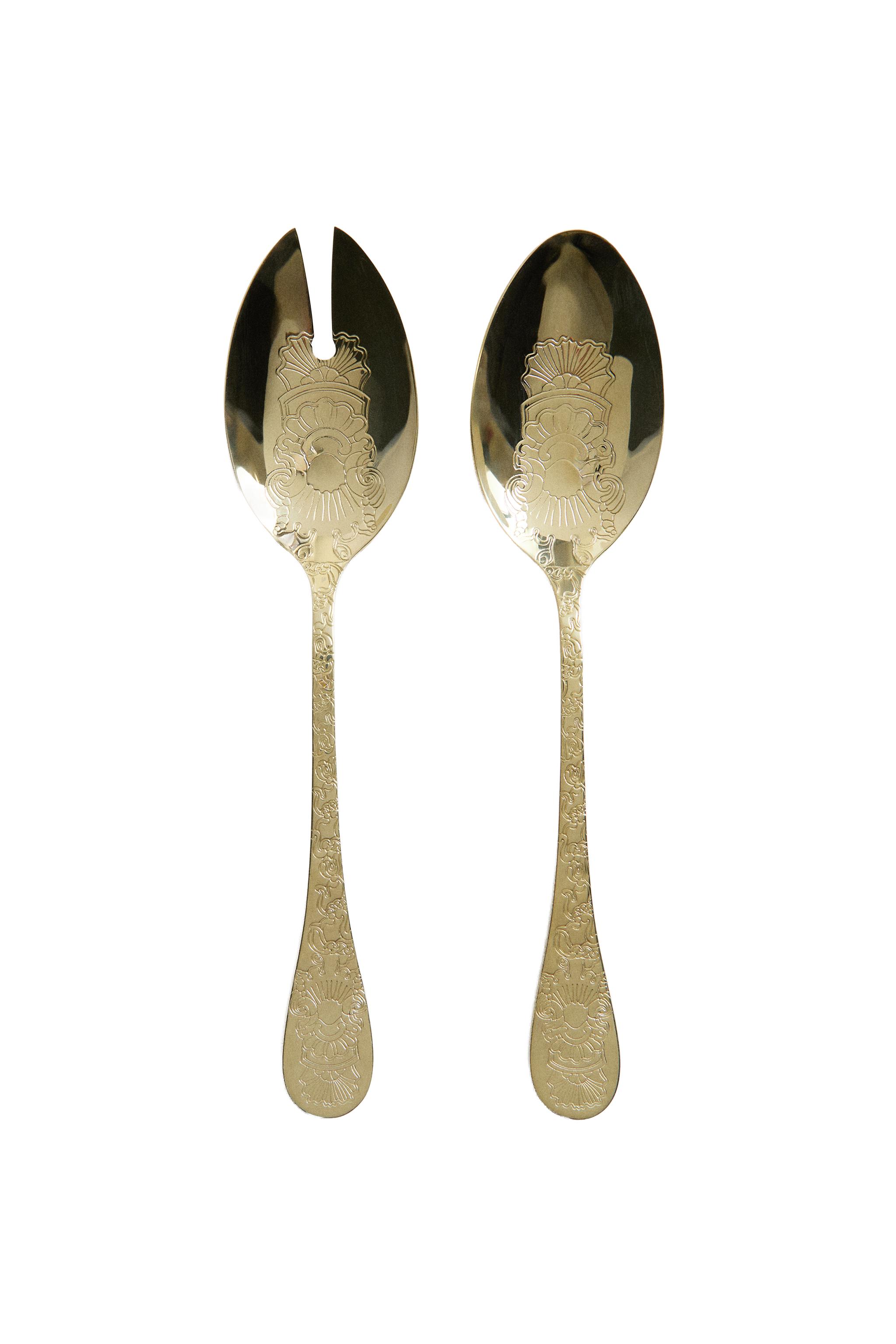 ZARA  ゴールド調 カトラリーセット ENGRAVED STEEL SALAD FLATWARE SET (SET OF 2) - Soft gold | ZARA