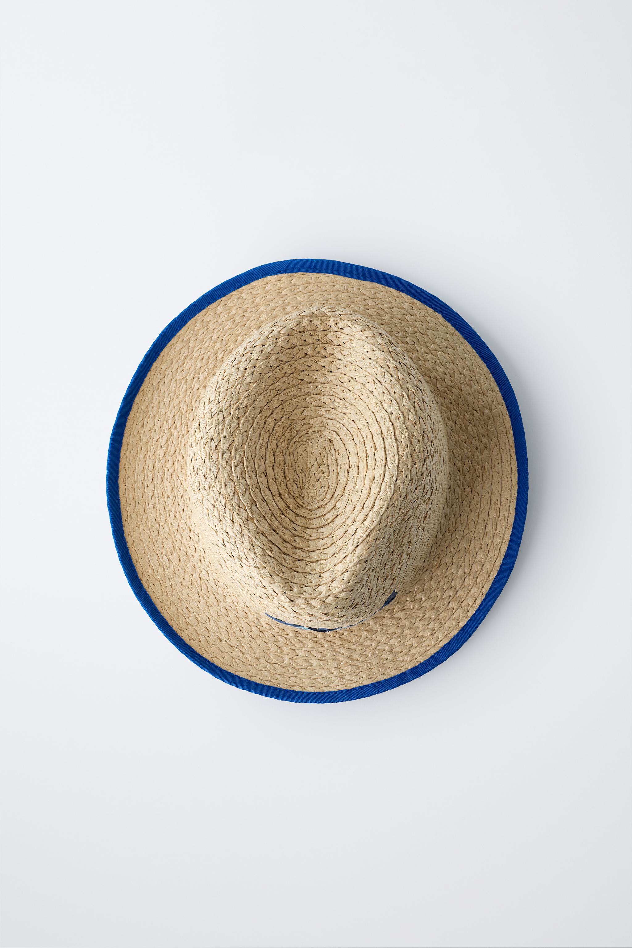 ストローハット 刺繍入り - 濃青 | ZARA Japan / 日本