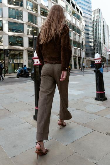 HERRINGBONE TROUSERS WITH BELT - Brown by Zara - Image 3