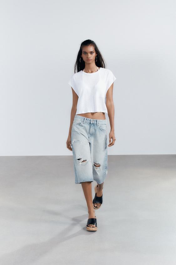 T-SHIRT AVEC LIN ET POCHE - Blanc de Zara - Image 0