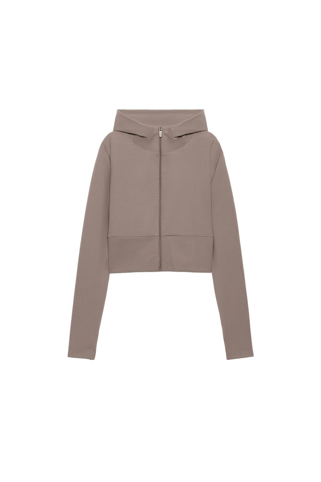 Stretch Hoodie Zip Jacket - Light Brown by Zara