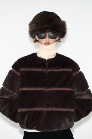 SHORT FAUX FUR COAT HEIQ XREFLEXâ„¢ SKI COLLECTION - Brown by Zara