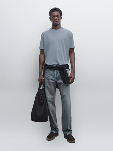 Zara 100% cotton medium weight T-shirt - Mid-blue