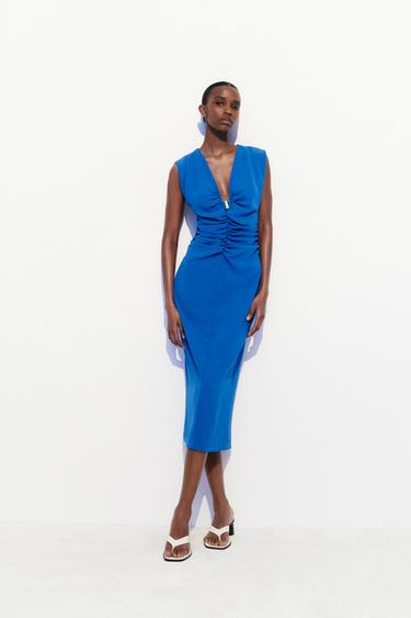 Vestido crepe azul de Zara