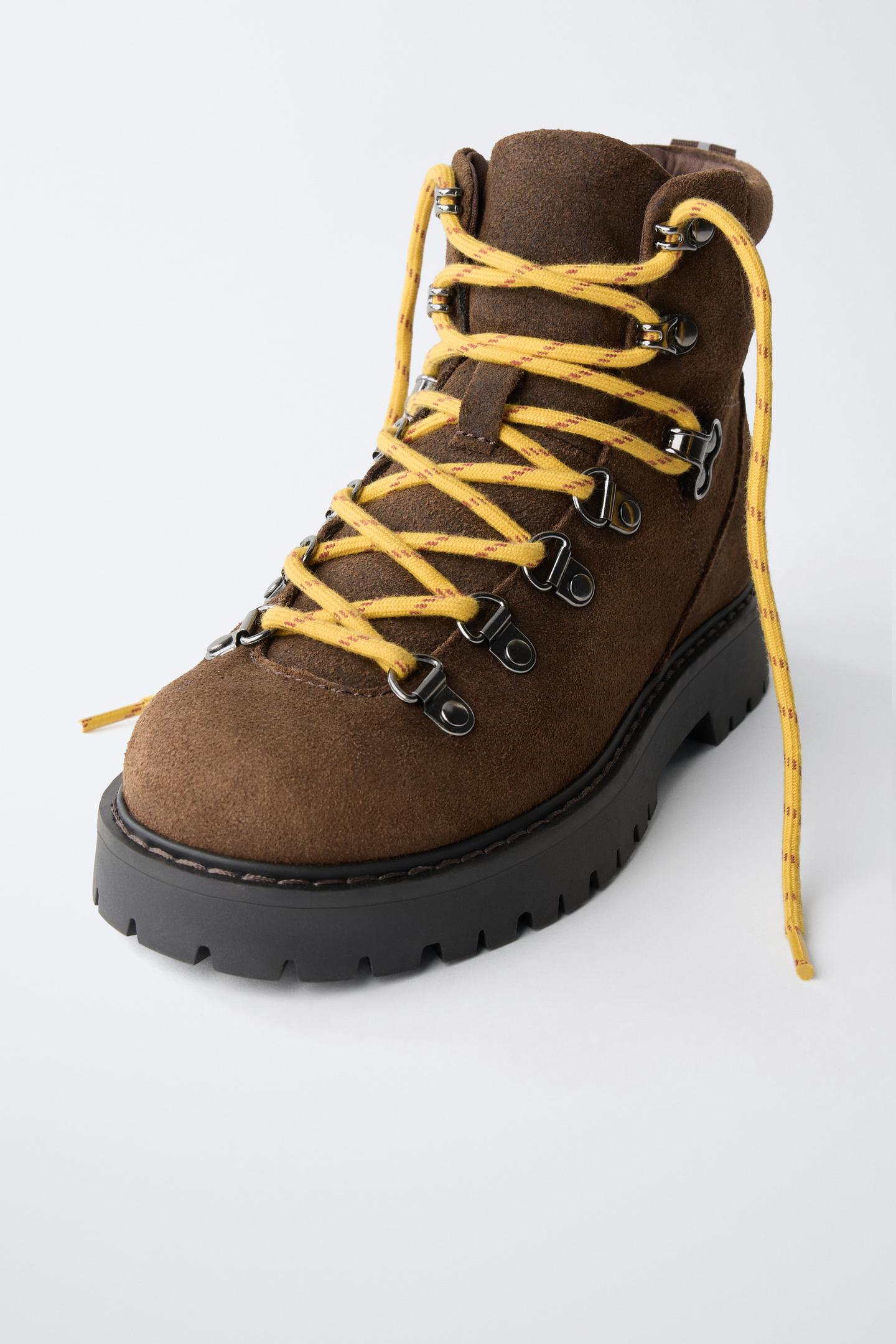 Детские ботинки Zara Leather Hiking with Laces, цвет: Коричневый — фото 3
