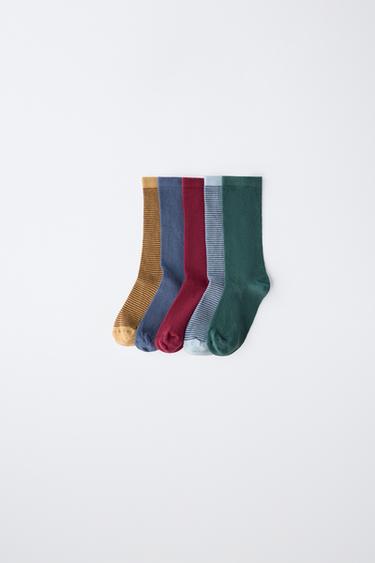 5-PACK OF STRIPED AND PLAIN LONG SOCKS - camel by Zara
