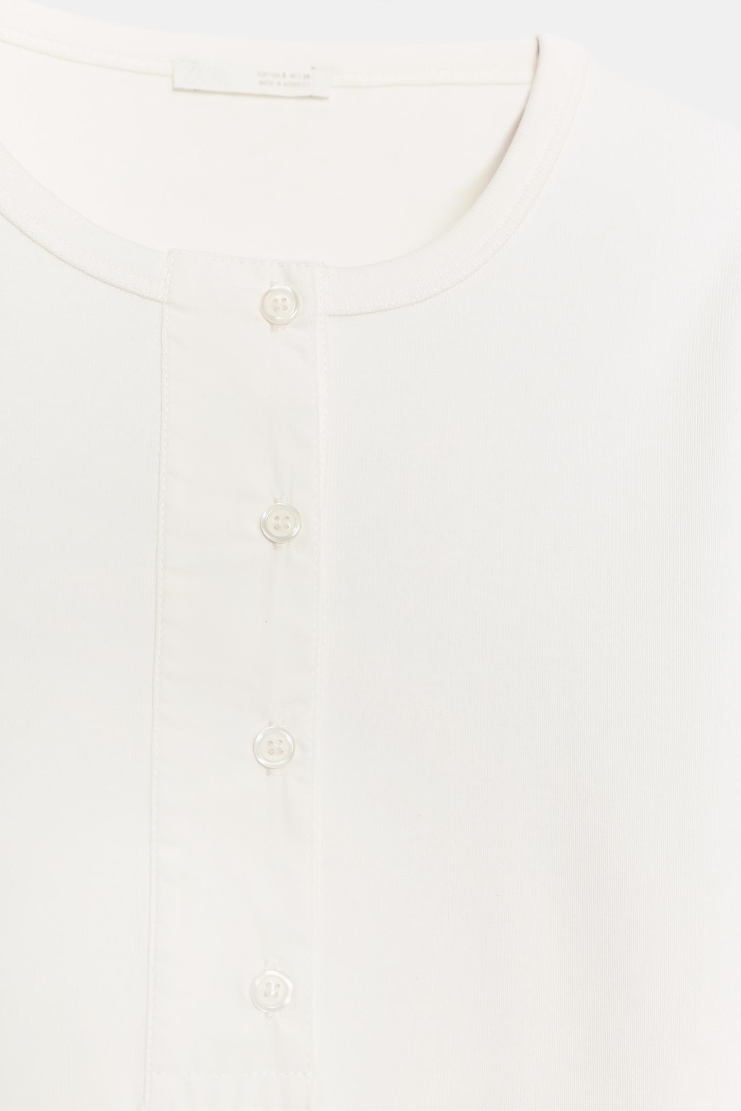 Женская футболка Zara Ribbed Button, цвет: Белый — фото 6