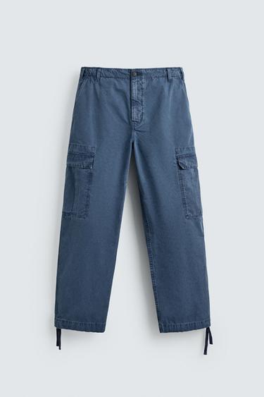 PANTALÓN CARGO RELAXED FIT LAVADO - Petróleo de Zara