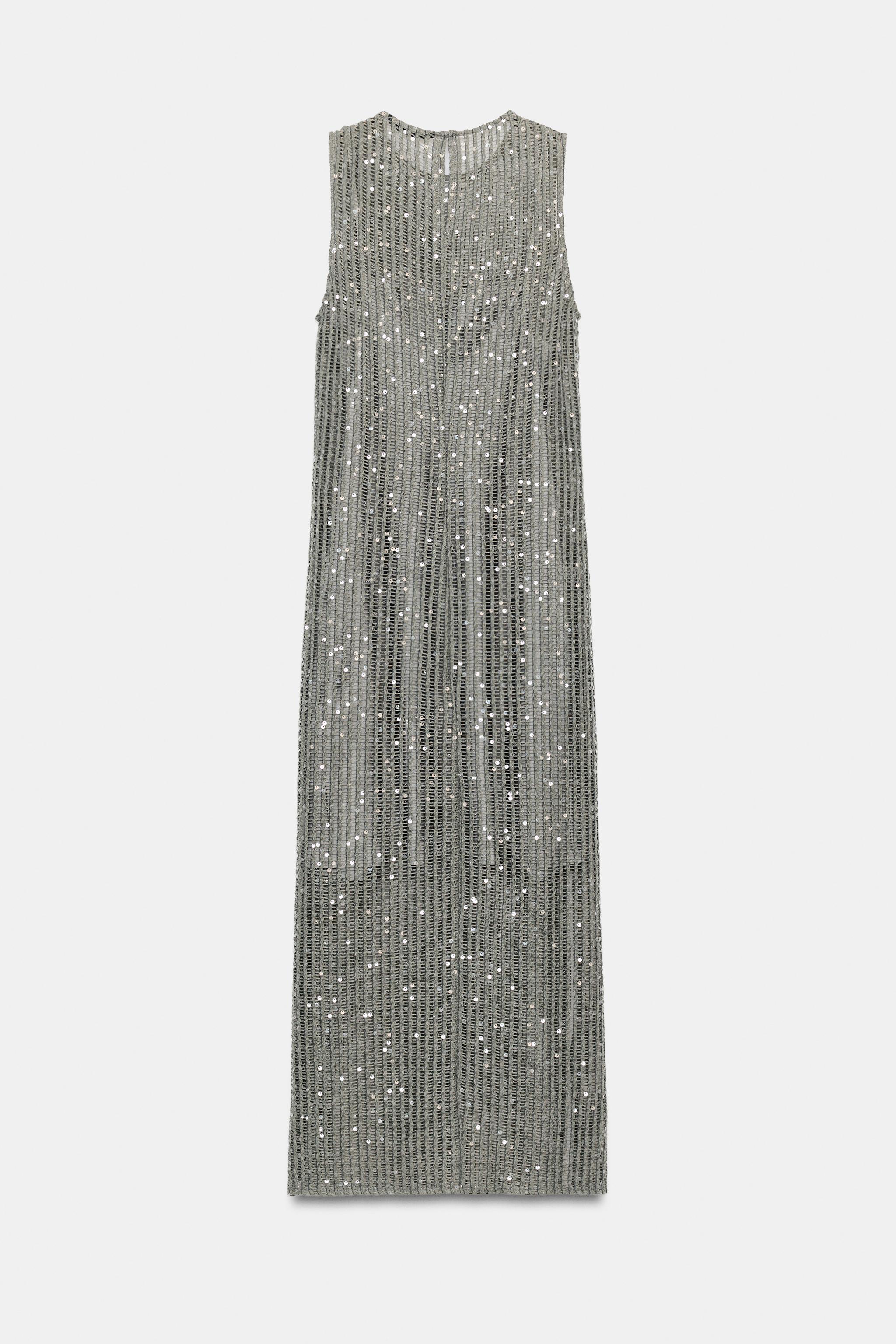 ROBE MI-LONGUE EN RÉSILLE À PAILLETTES
