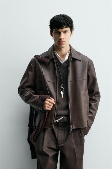 CAZADORA EFECTO PIEL - Marrón de Zara