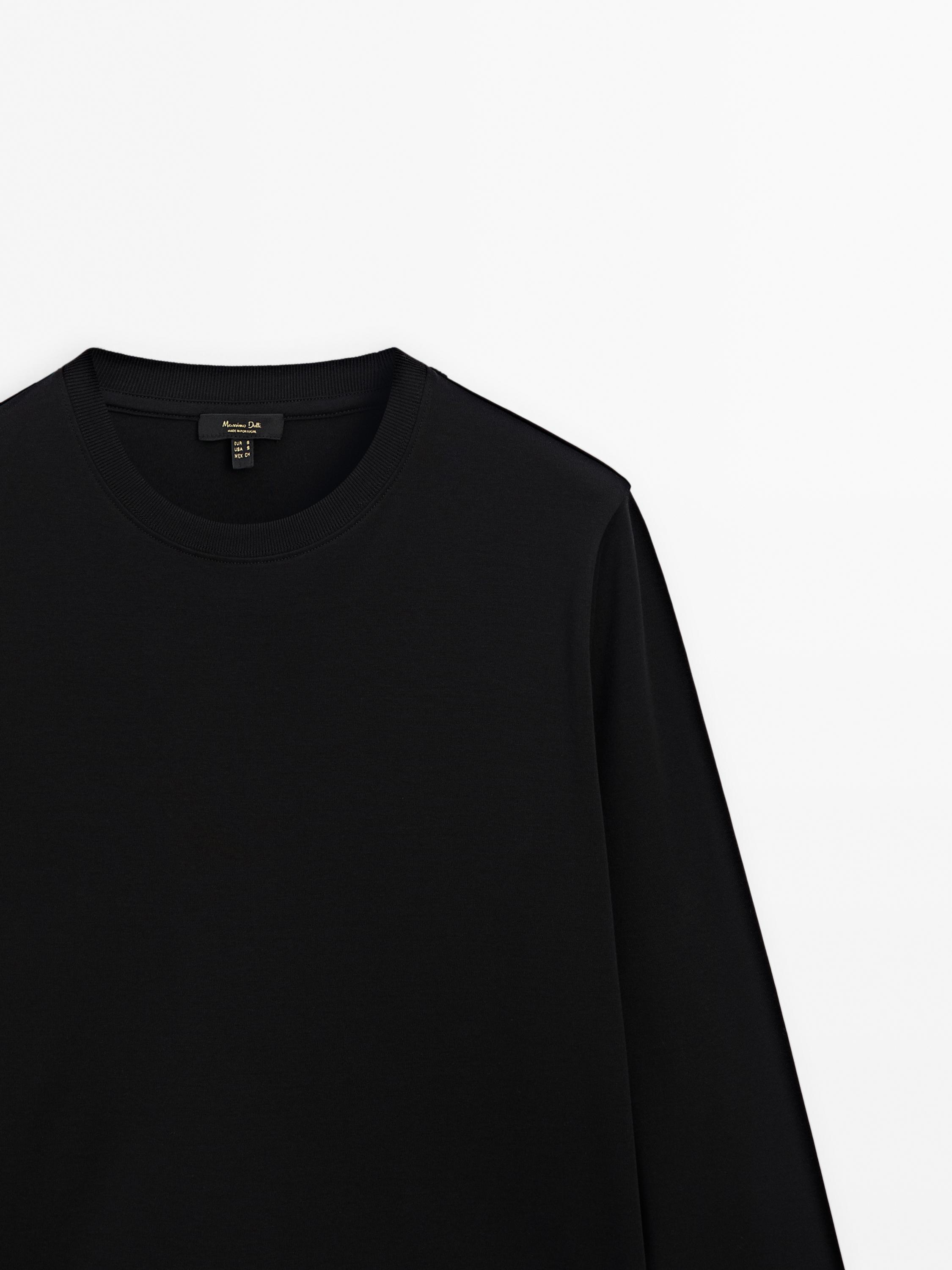 Long sleeve cotton T-shirt - Black | ZARA United States