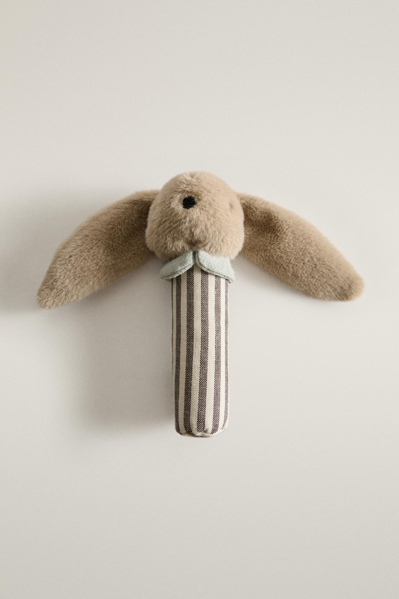 KIDS RABBIT PLUSH TOY RATTLE — Dark beige