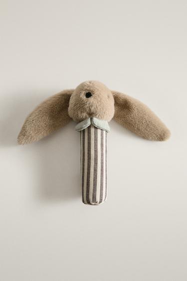 KIDS RABBIT PLUSH TOY RATTLE — Dark beige 2