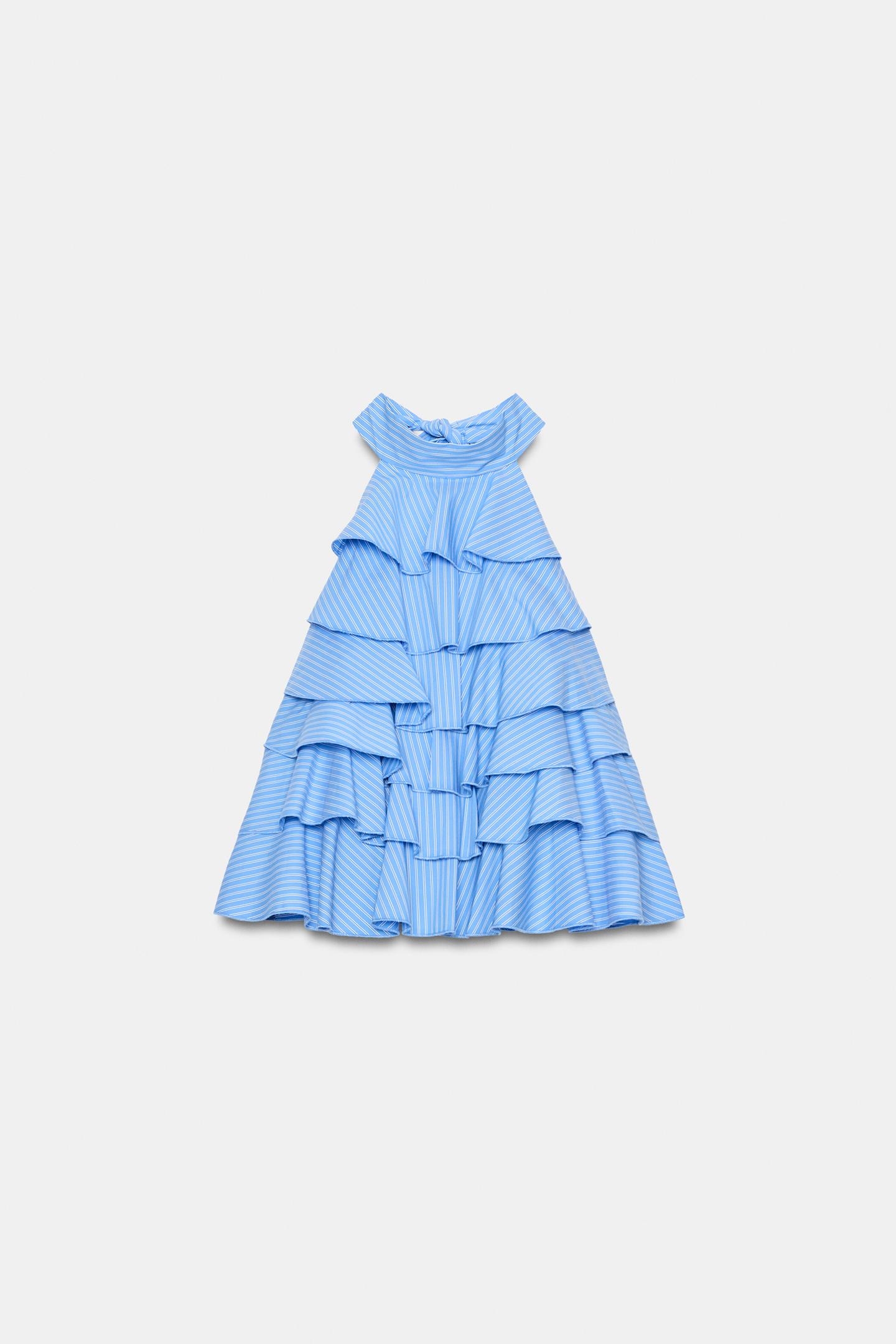 Женский топ Zara Striped Ruffled Poplin Top, цвет: Чернильный синий — фото 4