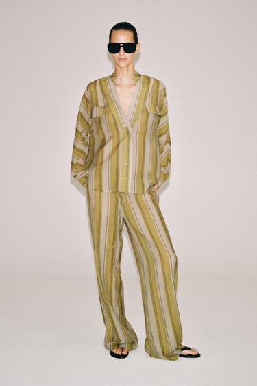 Zara ZW COLLECTION STRIPED SHIRT - Green stripe