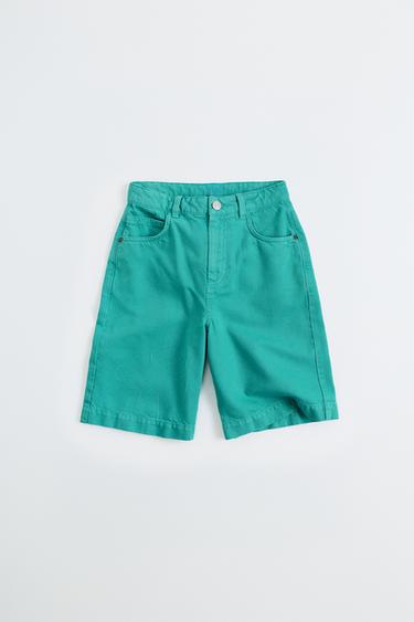 PLAIN DENIM BERMUDA SHORTS - Turquoise green by Zara